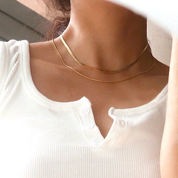 Double flat snake chain necklace - Picture 3 of 6